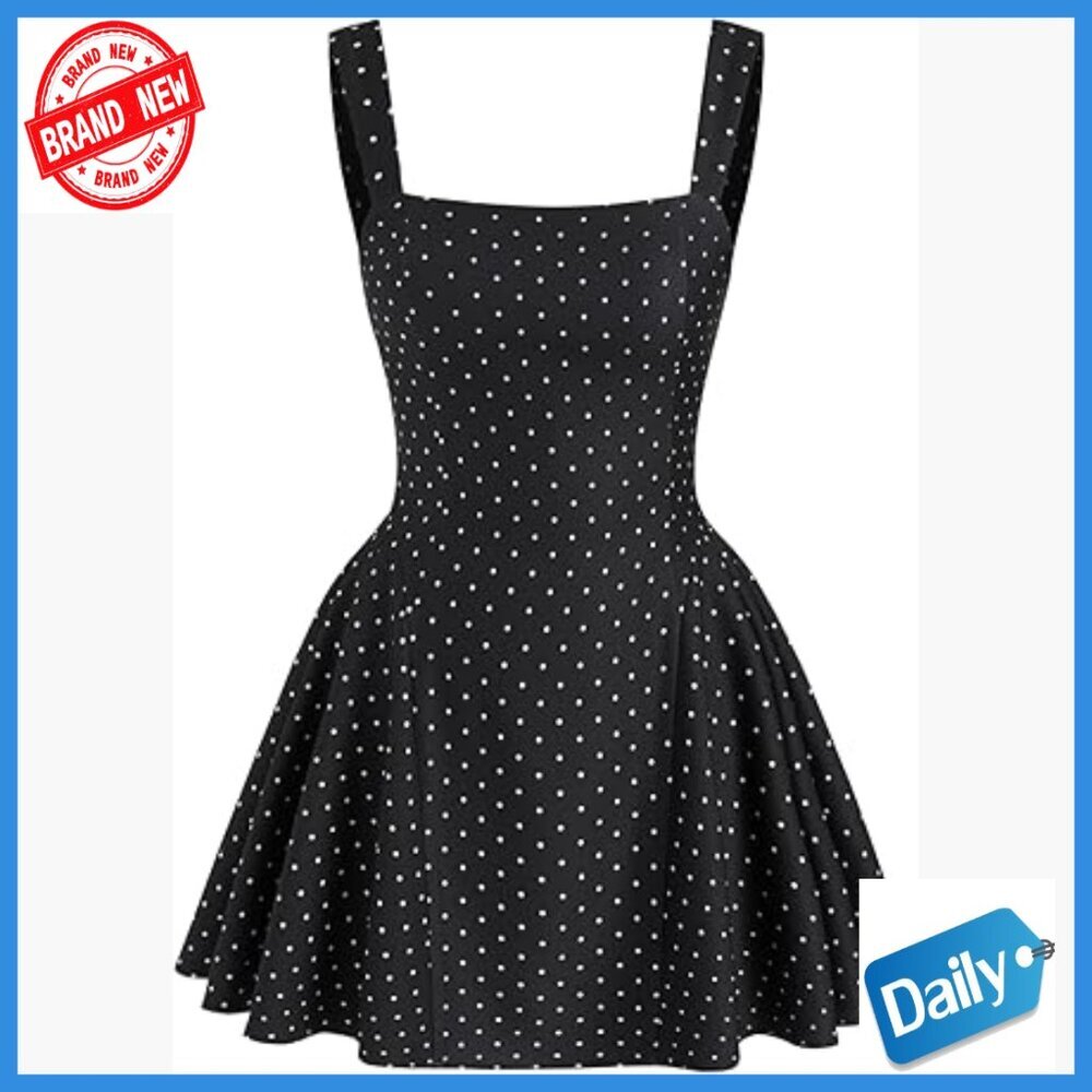Polka Dot Square Neck Sleeveless Mini Dress Summer Date Night Going Out